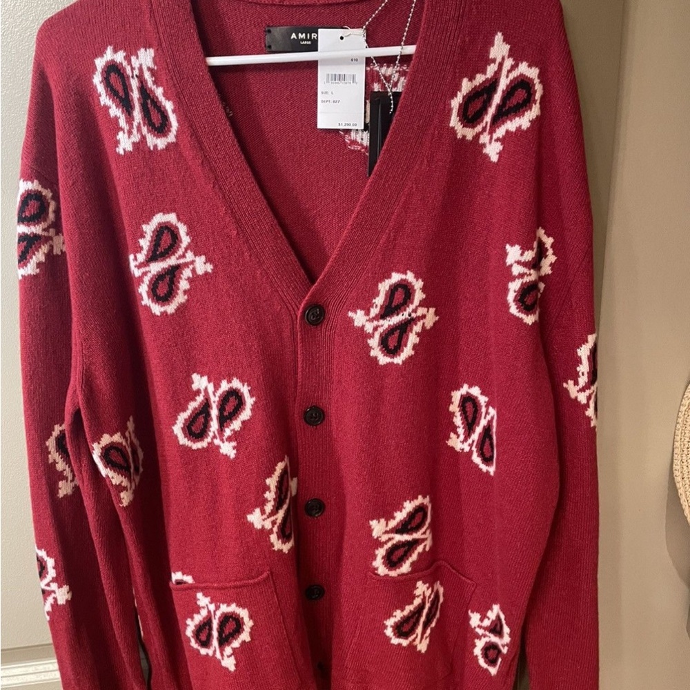 AMIRI Red Cardigan with Butterfly Pattern